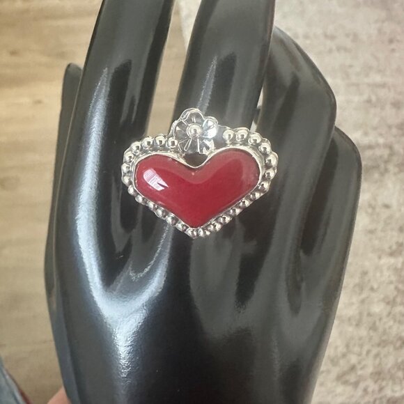 Silver 925 Adjustable Red Coral Ring Boho Woman - Picture 4 of 9